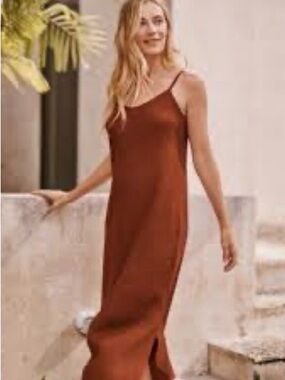 Garnet Hill terracotta color,  100% linen Slip Maxi Dress